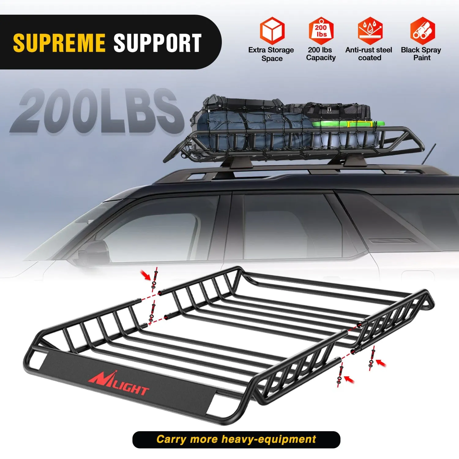 51 x 36 x 5 Inch Universal Roof Rack Cargo Basket Kit with Cargo Bag  Net Ratchet Straps