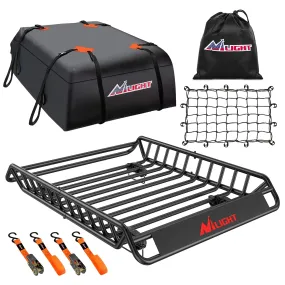 51 x 36 x 5 Inch Universal Roof Rack Cargo Basket Kit with Cargo Bag  Net Ratchet Straps