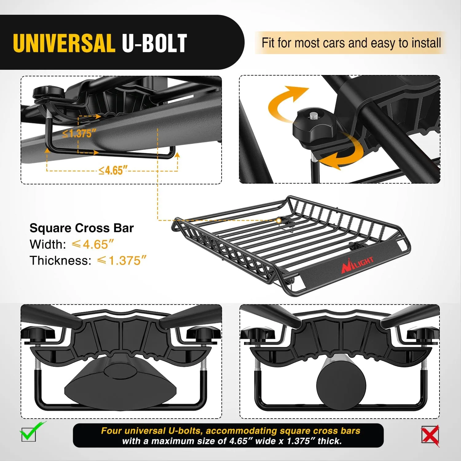 51 x 36 x 5 Inch Universal Roof Rack Cargo Basket Kit with Cargo Bag  Net Ratchet Straps