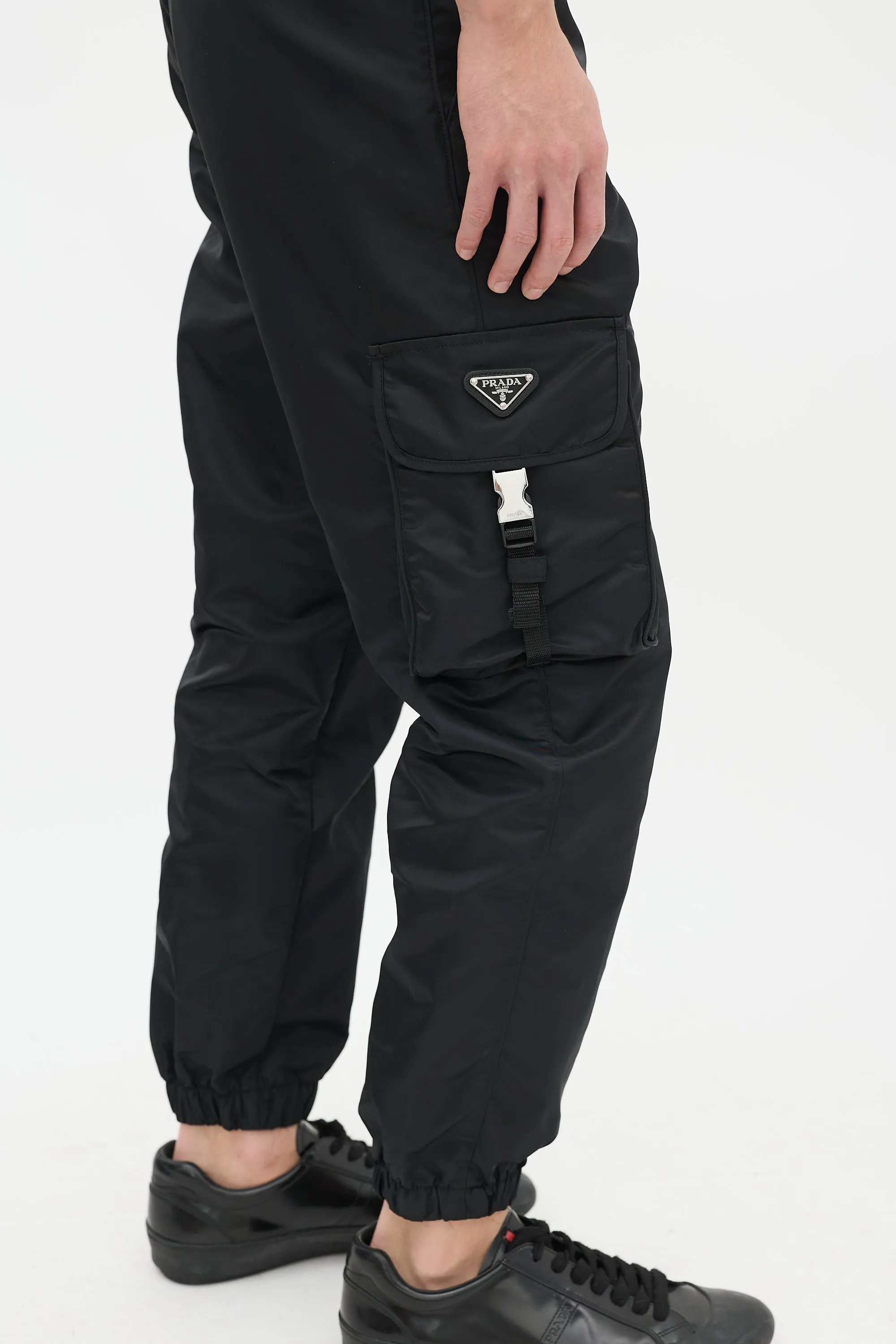 Black Nylon Buckled Cargo Jogger
