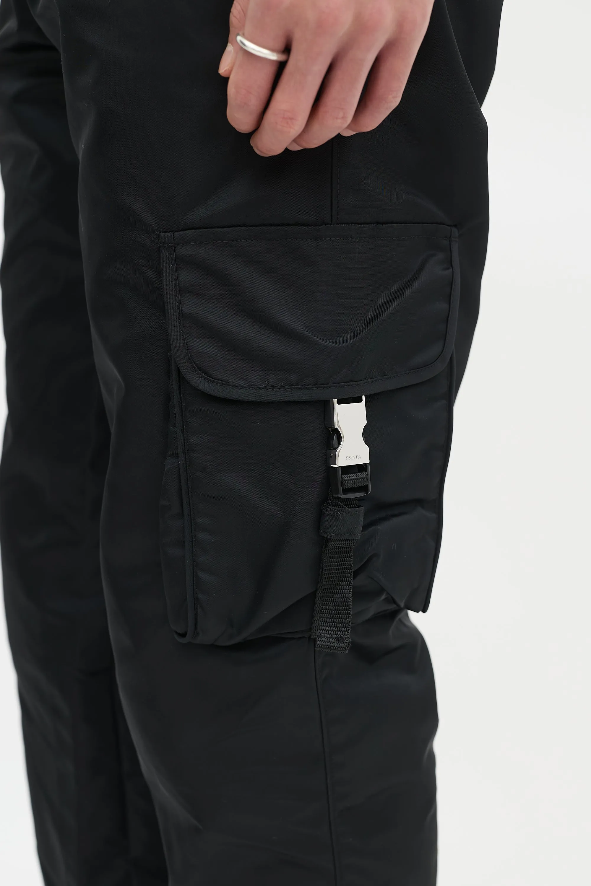 Black Nylon Buckled Cargo Jogger
