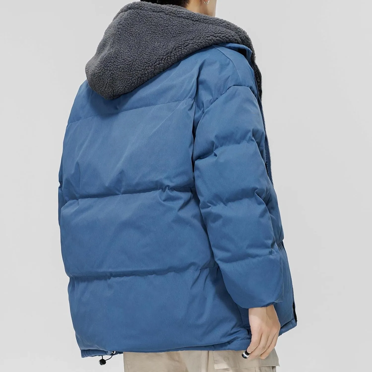Cambkatl Men's Winter Hooded Puffer Coat Thicken Sherpa Fleece Patchwork Down Puffer Jacket Windproof Insulated Outerwear