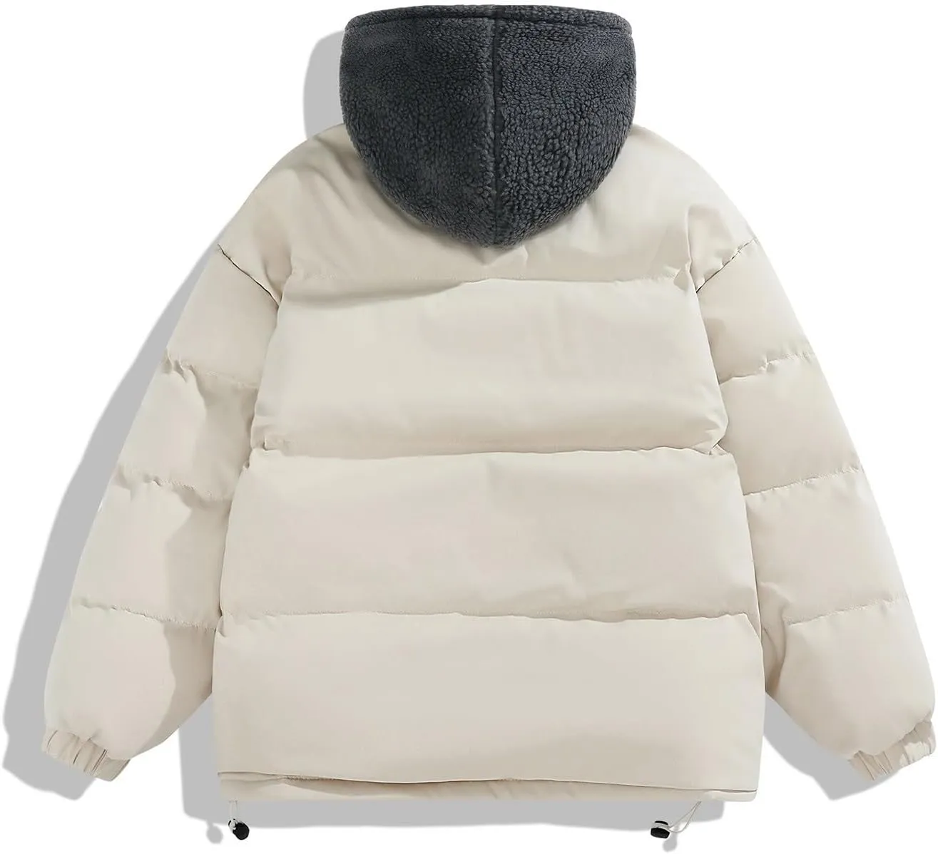 Cambkatl Men's Winter Hooded Puffer Coat Thicken Sherpa Fleece Patchwork Down Puffer Jacket Windproof Insulated Outerwear