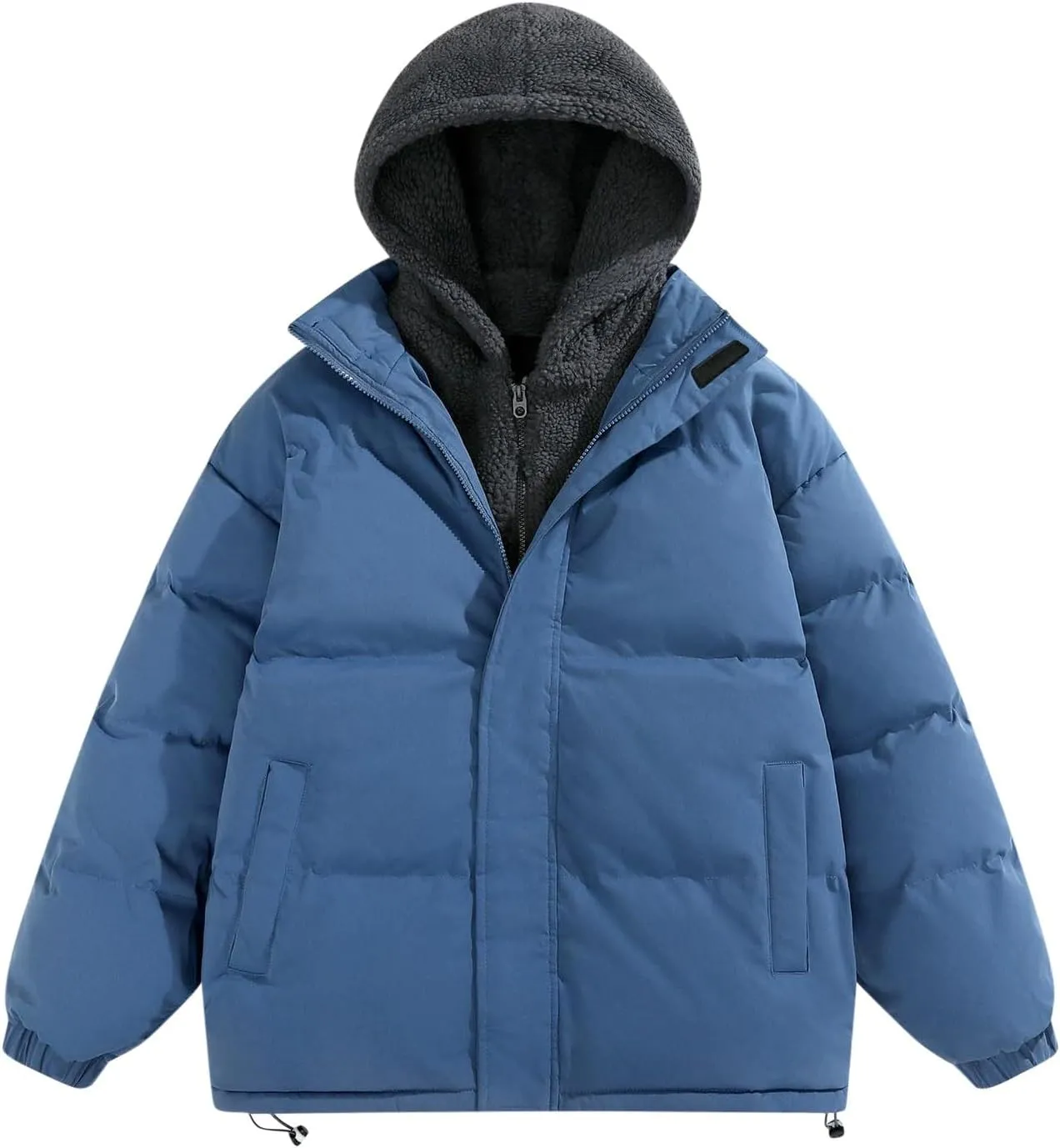 Cambkatl Men's Winter Hooded Puffer Coat Thicken Sherpa Fleece Patchwork Down Puffer Jacket Windproof Insulated Outerwear