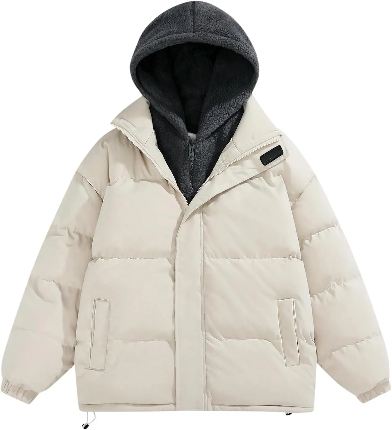 Cambkatl Men's Winter Hooded Puffer Coat Thicken Sherpa Fleece Patchwork Down Puffer Jacket Windproof Insulated Outerwear