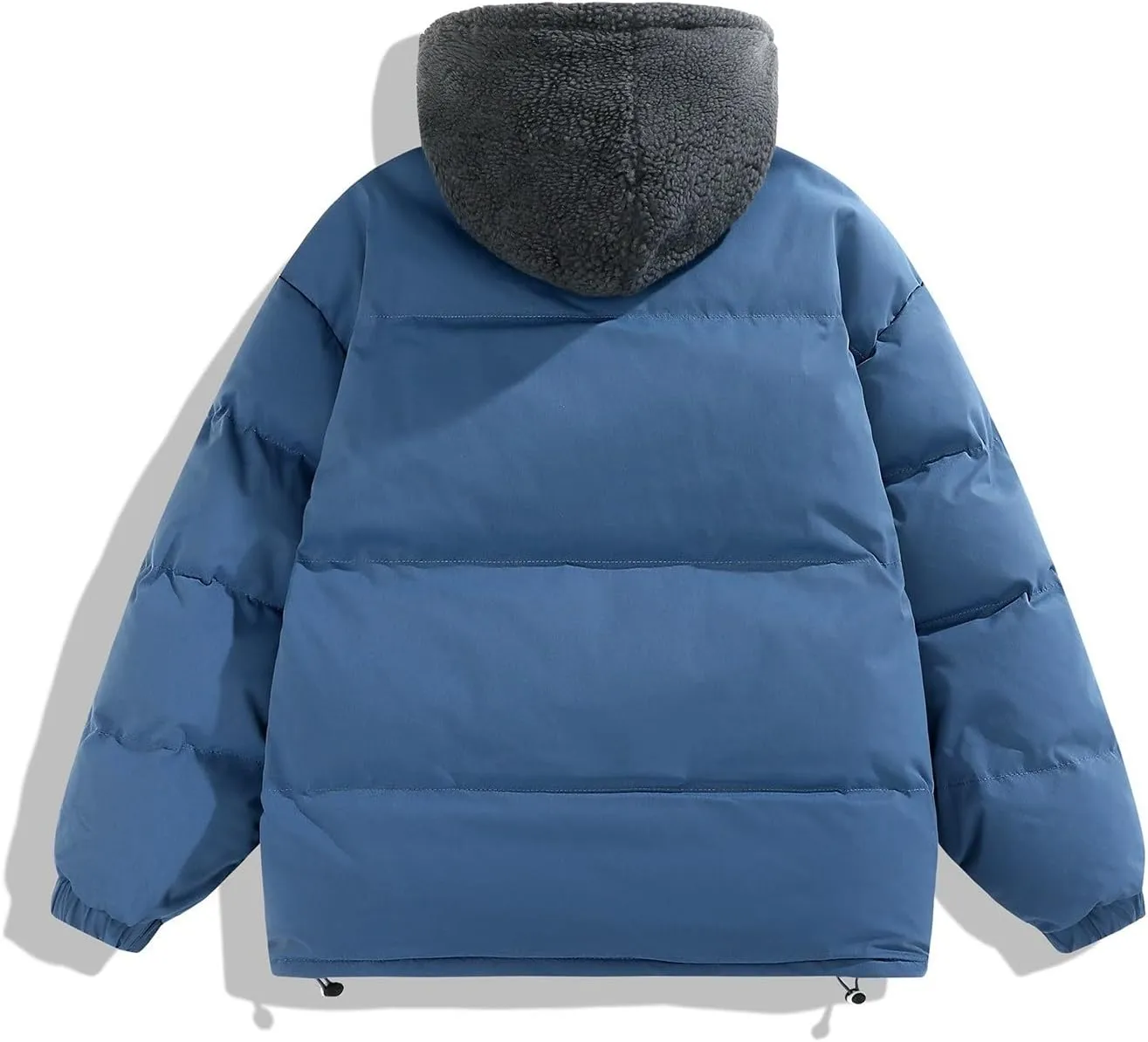 Cambkatl Men's Winter Hooded Puffer Coat Thicken Sherpa Fleece Patchwork Down Puffer Jacket Windproof Insulated Outerwear