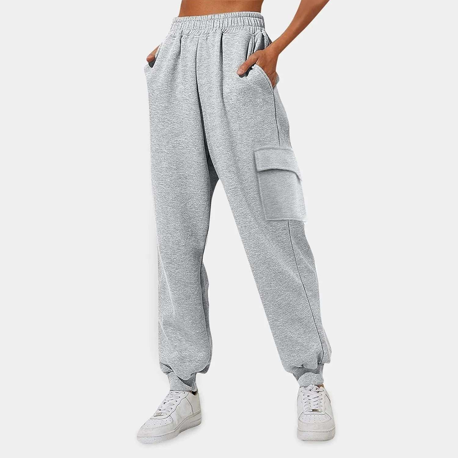 Cargo Joggers for Women Fleece Sweatpants Baggy Elastic High Waisted Jogger Pants Athletic Track Pants with Pockets