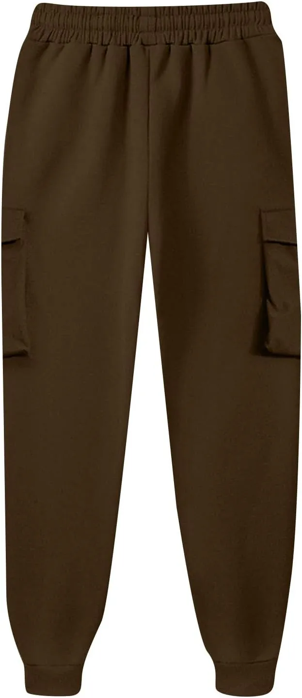 Cargo Joggers for Women Fleece Sweatpants Baggy Elastic High Waisted Jogger Pants Athletic Track Pants with Pockets