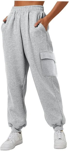 Cargo Joggers for Women Fleece Sweatpants Baggy Elastic High Waisted Jogger Pants Athletic Track Pants with Pockets