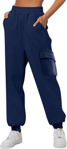 Cargo Joggers for Women Fleece Sweatpants Baggy Elastic High Waisted Jogger Pants Athletic Track Pants with Pockets