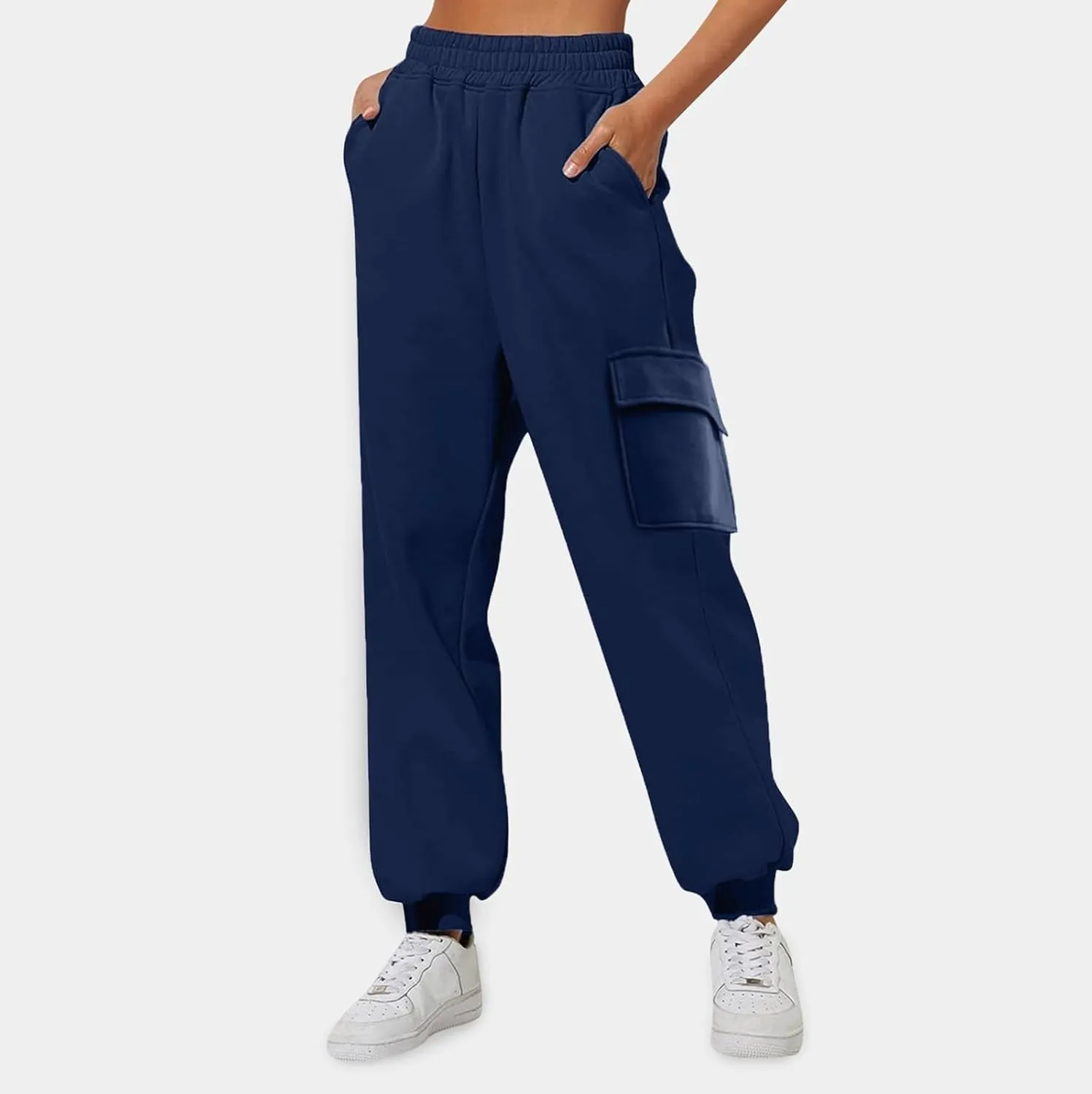 Cargo Joggers for Women Fleece Sweatpants Baggy Elastic High Waisted Jogger Pants Athletic Track Pants with Pockets