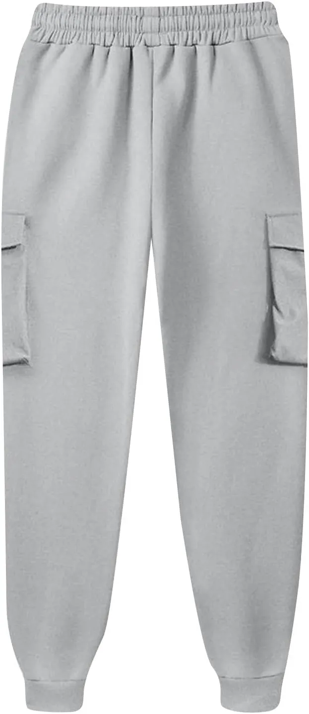 Cargo Joggers for Women Fleece Sweatpants Baggy Elastic High Waisted Jogger Pants Athletic Track Pants with Pockets