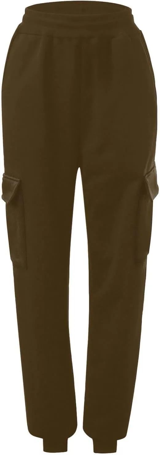 Cargo Joggers for Women Fleece Sweatpants Baggy Elastic High Waisted Jogger Pants Athletic Track Pants with Pockets