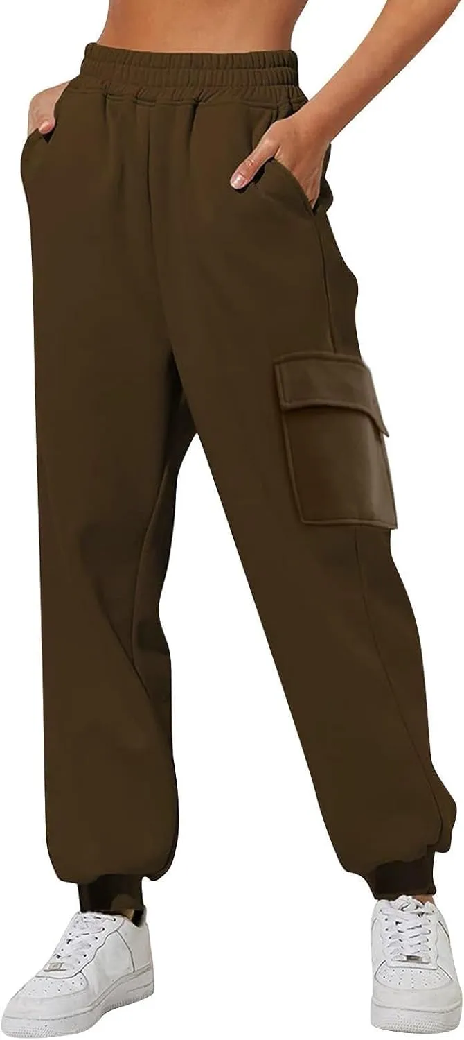Cargo Joggers for Women Fleece Sweatpants Baggy Elastic High Waisted Jogger Pants Athletic Track Pants with Pockets