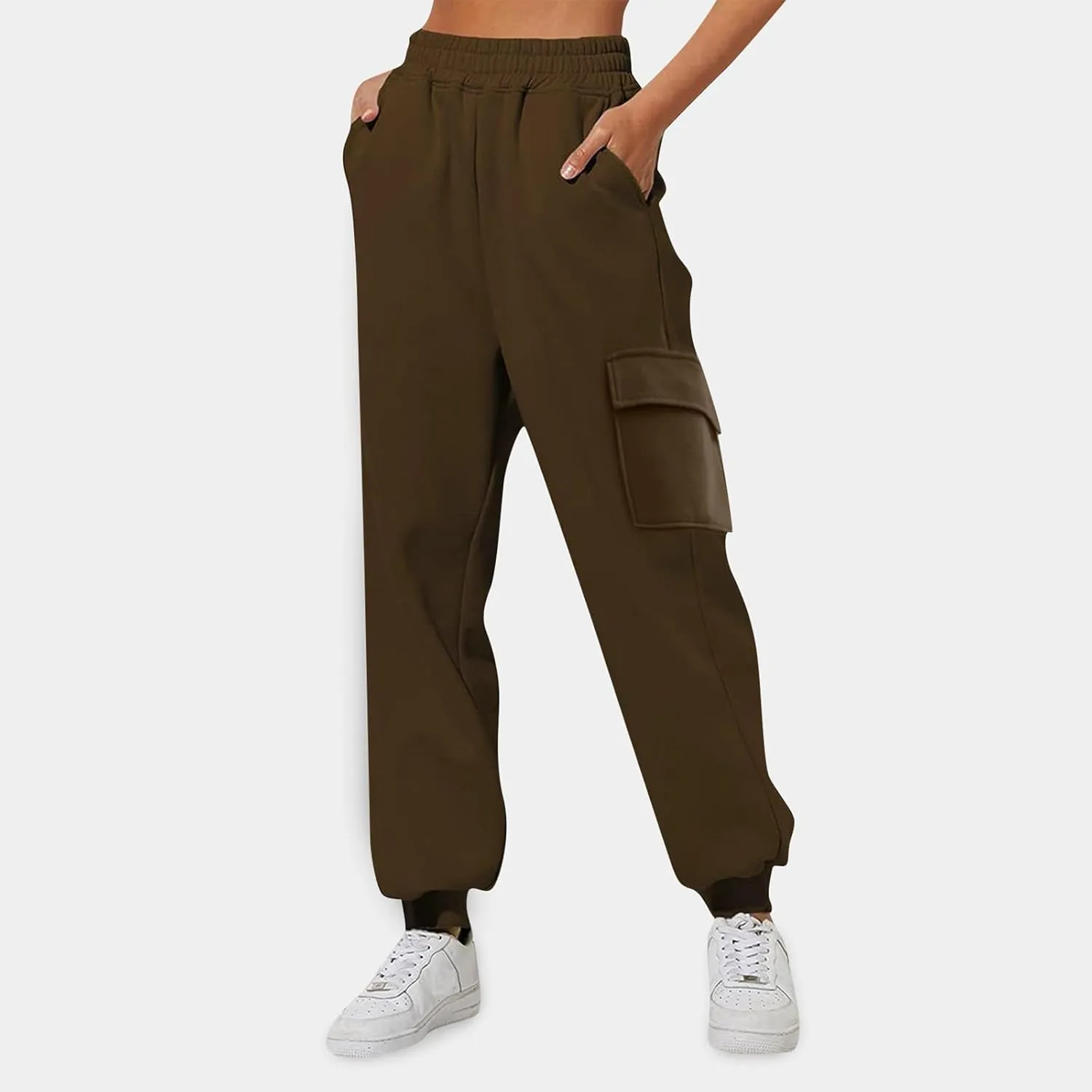 Cargo Joggers for Women Fleece Sweatpants Baggy Elastic High Waisted Jogger Pants Athletic Track Pants with Pockets