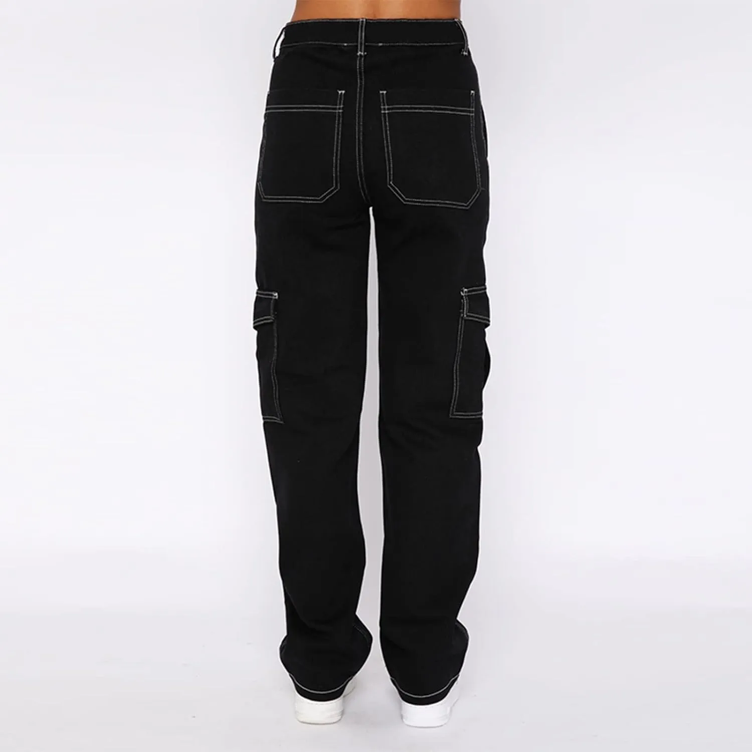 fanmpghleoo Wide Leg Cargo Pants for Women Elastic Waist Straight Leg Hiking Pants with 6 Pockets Trendy Y2k Baggy Trousers