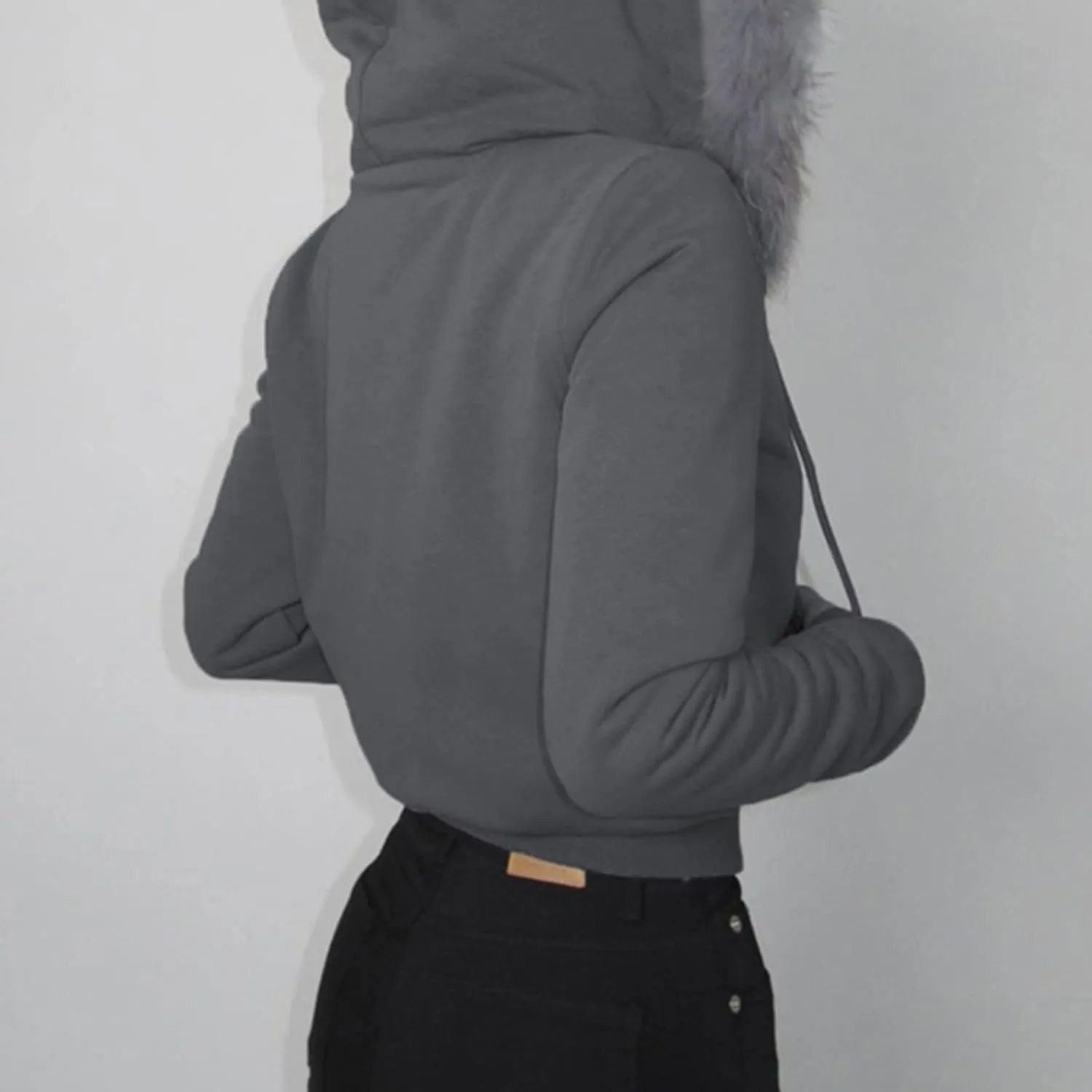 Faux Fur Trim Hoodies for Women, Y2k Long Sleeve Cropped Sweatshirt, Zip Up Jacket with Fur Hood Vintage Outfit