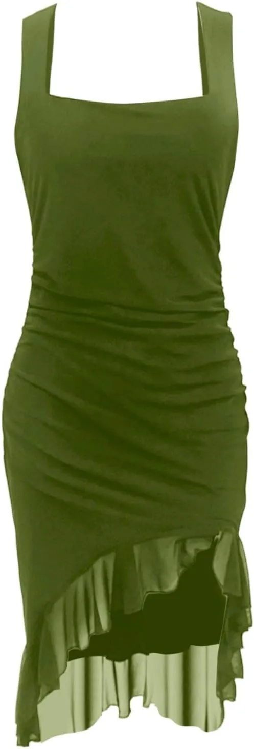 Formal Dresses for Women Petite Mermaid Ruffles Spaghetti Straps Wrap Club Dresses Wedding Cocktail Party Sundresses