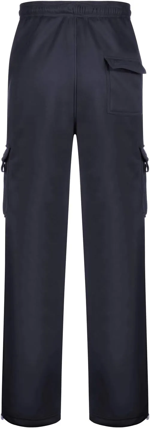 Heavy Cargo Sweatpants for Men Drawstring Baggy Jogger Cargo Pants Multi Pockets Open Bottom Athletic Workout Pants