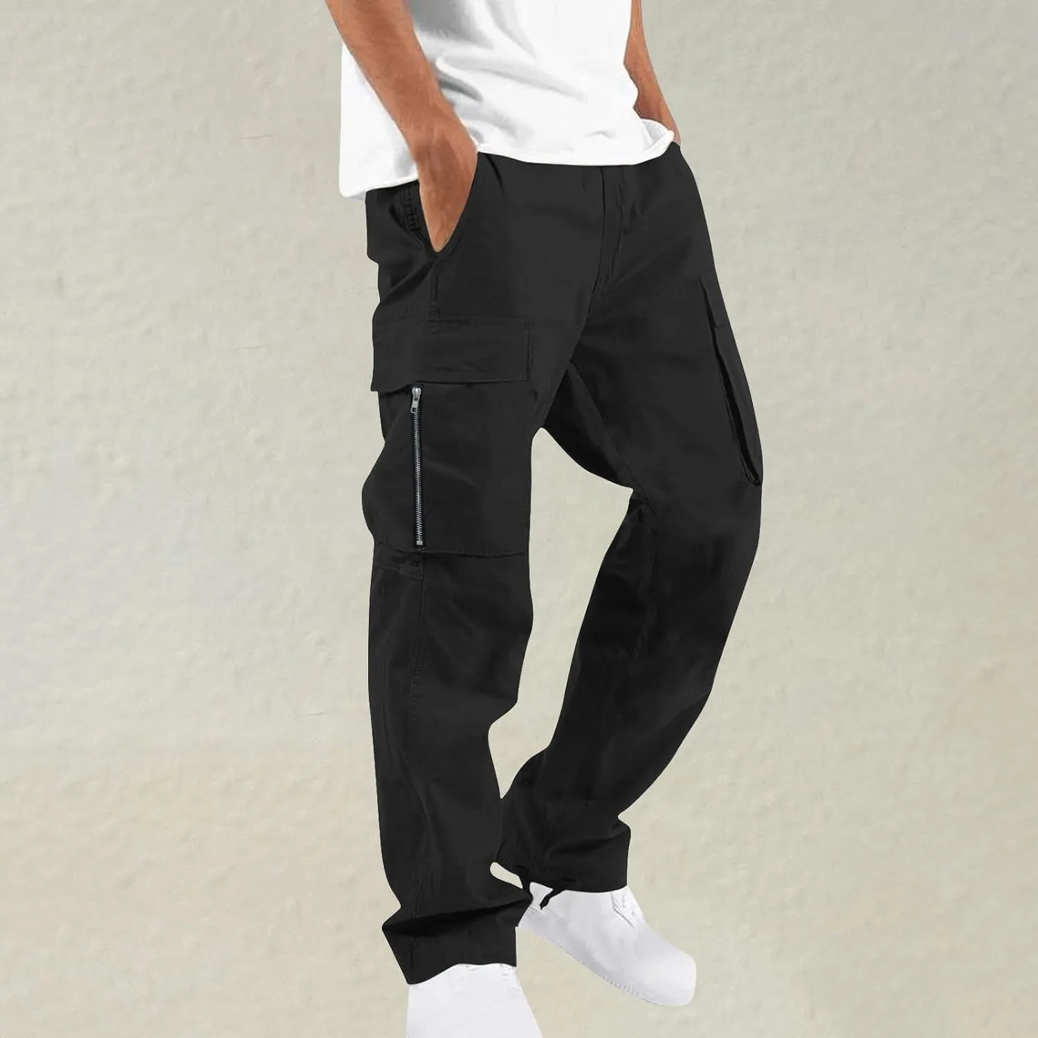 Men's Cargo Joggers Sweatpants Casual Drawstring Elastic Waist Gym Athletic Baggy Sweat Pants for Men with Pockets