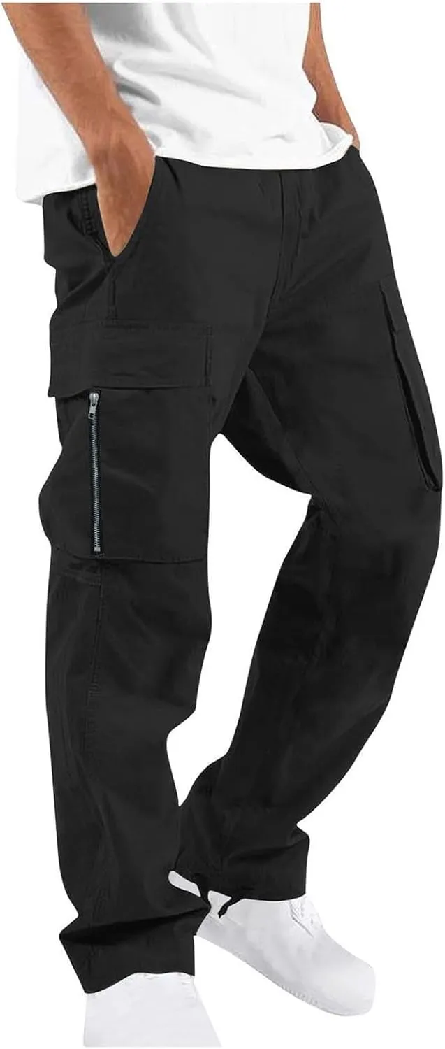 Men's Cargo Joggers Sweatpants Casual Drawstring Elastic Waist Gym Athletic Baggy Sweat Pants for Men with Pockets