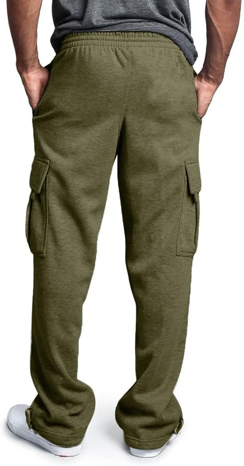 Mens Cargo Sweatpants Baggy Outdoor Work Cargo Pants with Pockets Oversized Wide Leg Open Bottom Sweatpants