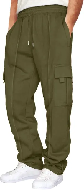 Mens Cargo Sweatpants Baggy Outdoor Work Cargo Pants with Pockets Oversized Wide Leg Open Bottom Sweatpants