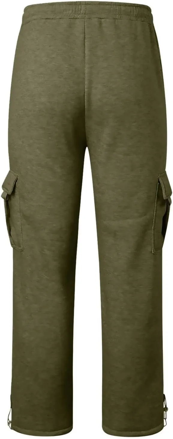 Mens Cargo Sweatpants Baggy Outdoor Work Cargo Pants with Pockets Oversized Wide Leg Open Bottom Sweatpants