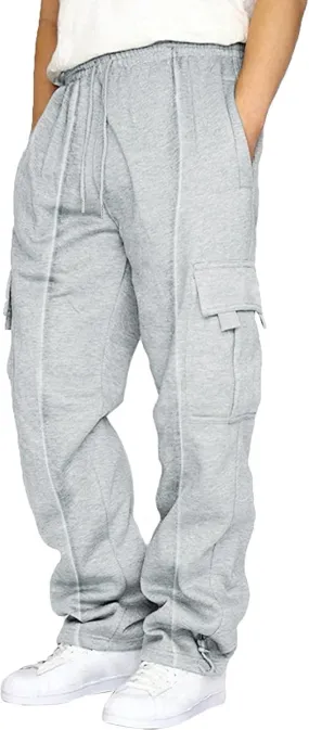 Mens Cargo Sweatpants Baggy Outdoor Work Cargo Pants with Pockets Oversized Wide Leg Open Bottom Sweatpants
