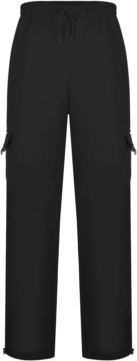 Mens Casual Fleece Cargo Sweatpants Athletic Trousers Elastic Cotton Jogger Straight Leg Pants with Pockets