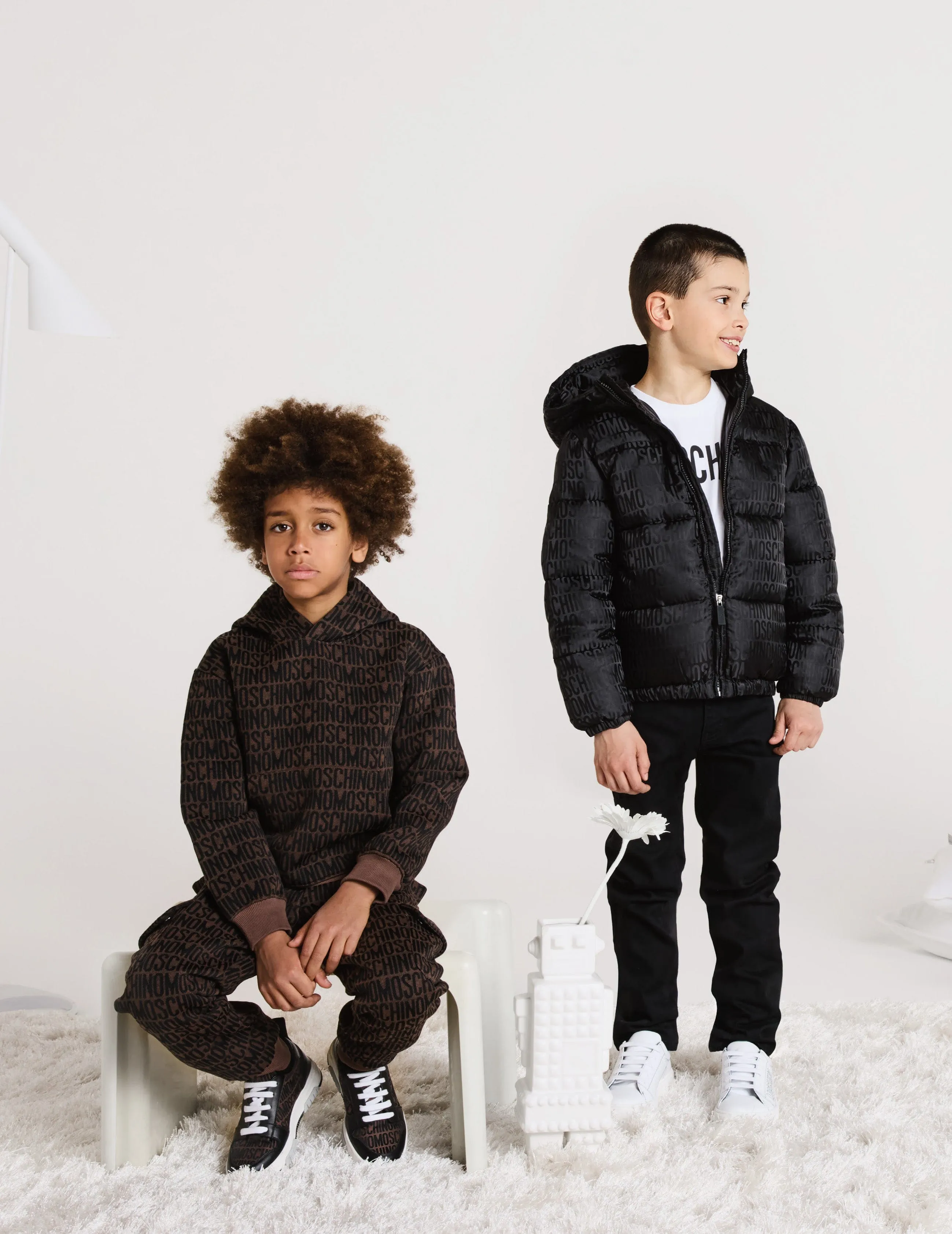 Moschino Kids All Over Logo Joggers in Brown