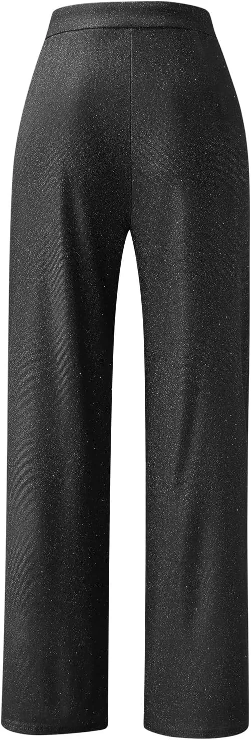 Rvidbe Sequin Pants Women,Fashion Solid Color Shimmer High Waist Button Wide Leg Trousers Elegant Straight Leg Baggy Trousers