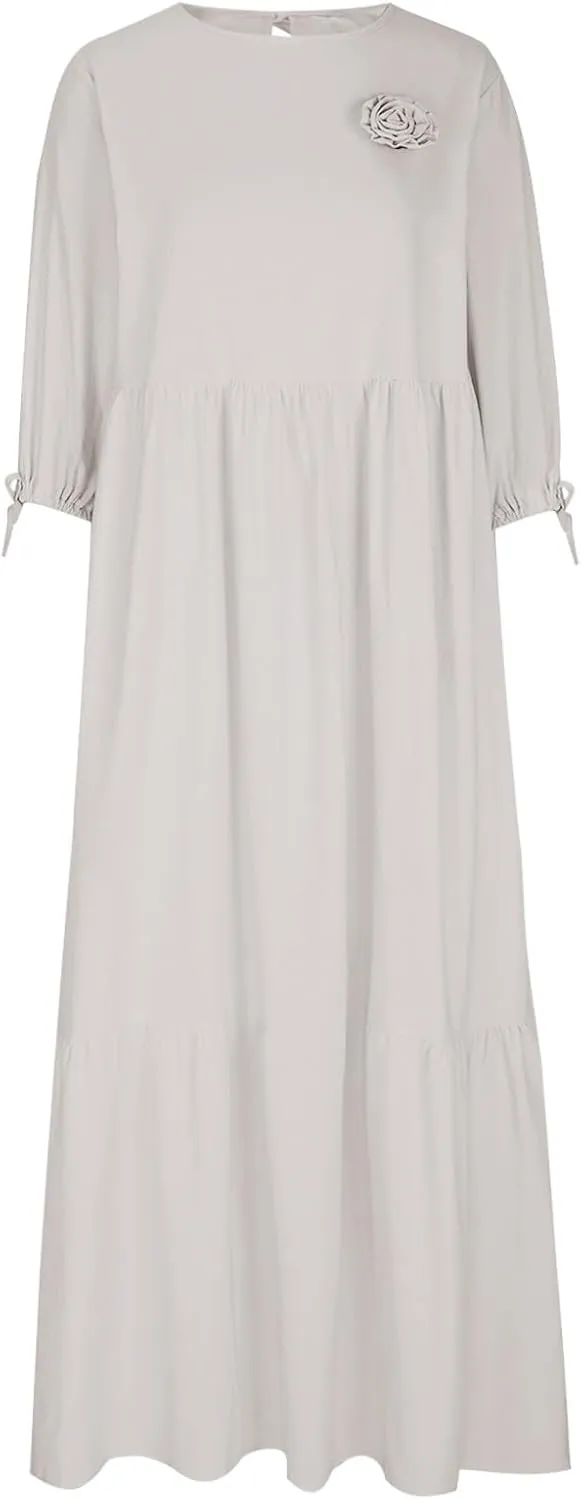 Summer Dress 2025 for Women Spring Short Sleeve Cotton Linen Sundress Plus Size Beach A Line Casual Dresses