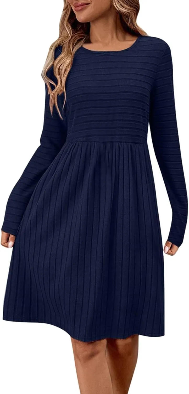 Tea Party Dresses for Woman Petite Classy Long Sleeve Elastic Waist Spring Wedding Guest Dress Homecoming Sweater Sundress