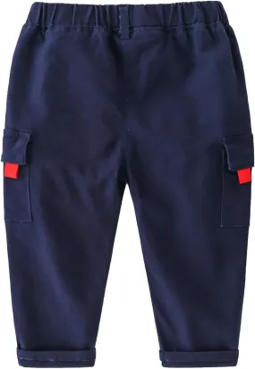Toddler Baby Boys Twill Cargo Pants Pull-on Elastic Waist Baggy Joggers Solid School 𝐔niform Hiking Pants
