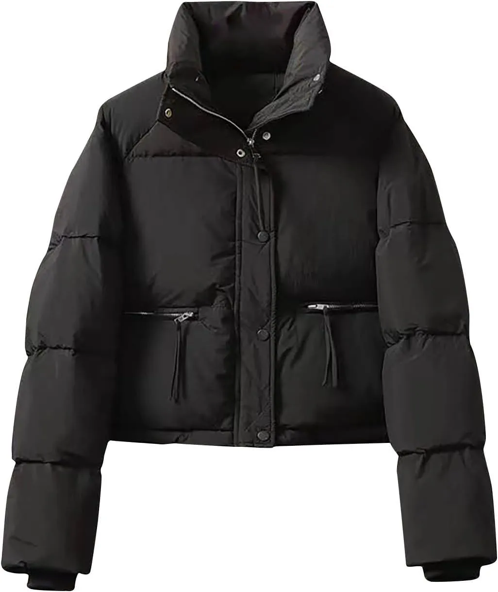Winter Jacket for Women, Casual Warm Down Jackets Fashion Short Outfits Long Sleeve Puffer Outerwear 2024