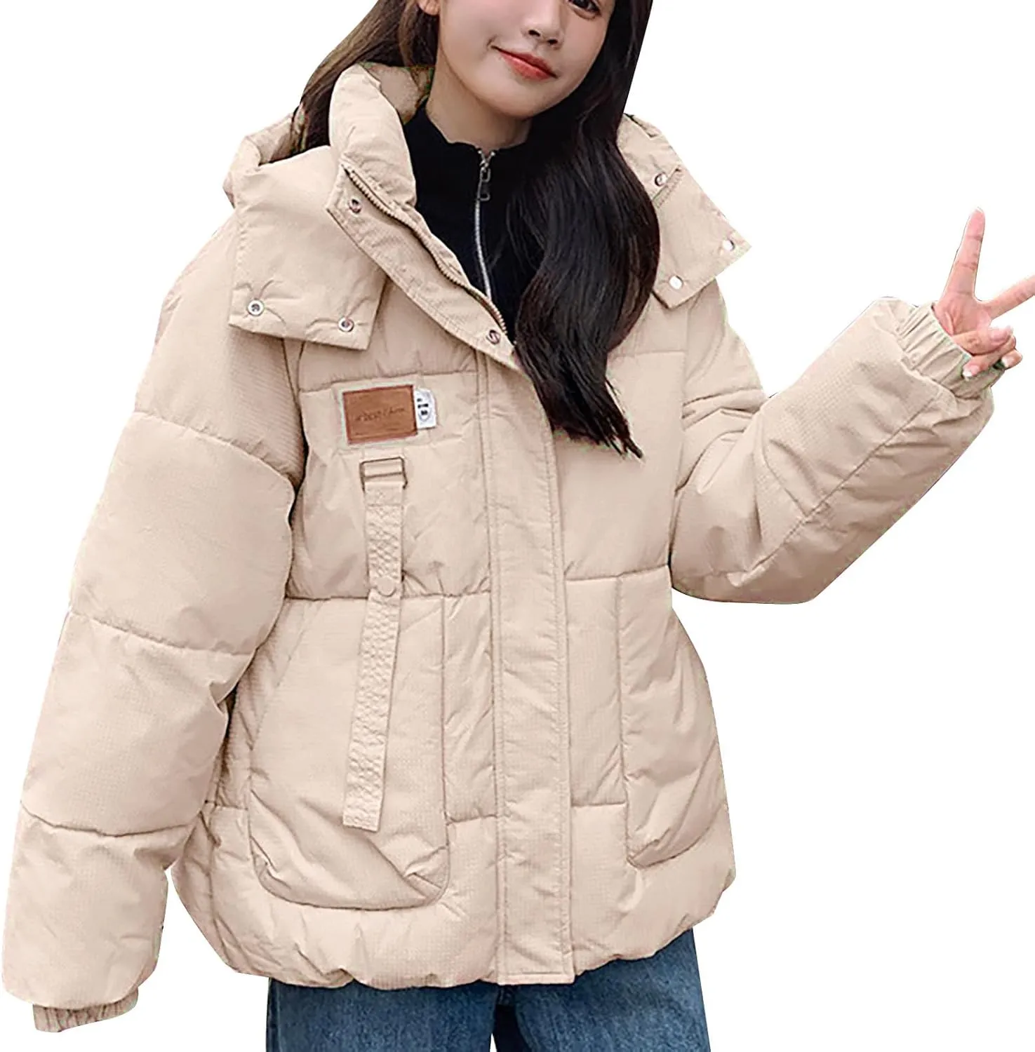 Winter Jackets for Women Trendy Relaxed Fit down Jacket Coats Full-Zip Thicken Puffer Jacket Outwear with Removable Hood