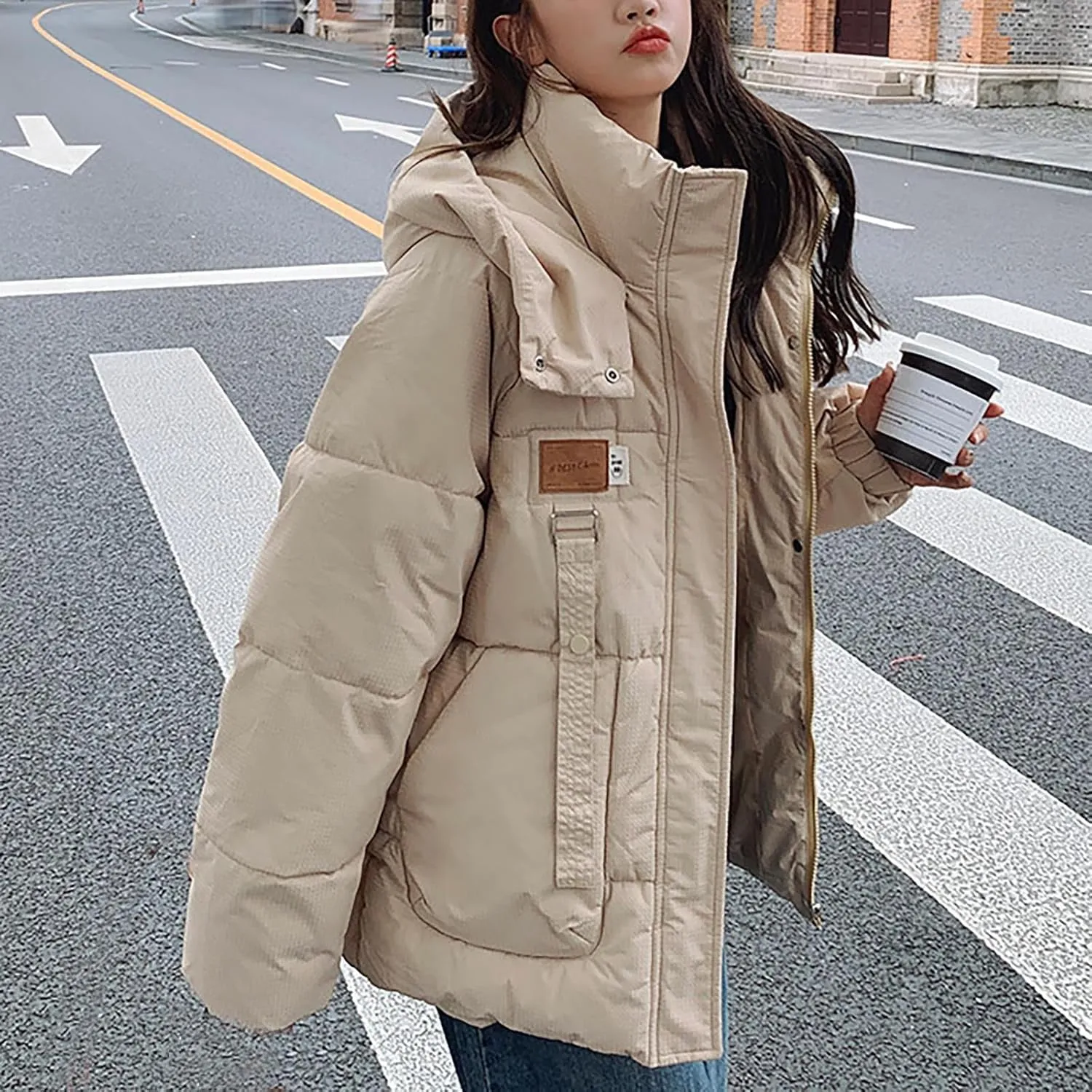 Winter Jackets for Women Trendy Relaxed Fit down Jacket Coats Full-Zip Thicken Puffer Jacket Outwear with Removable Hood