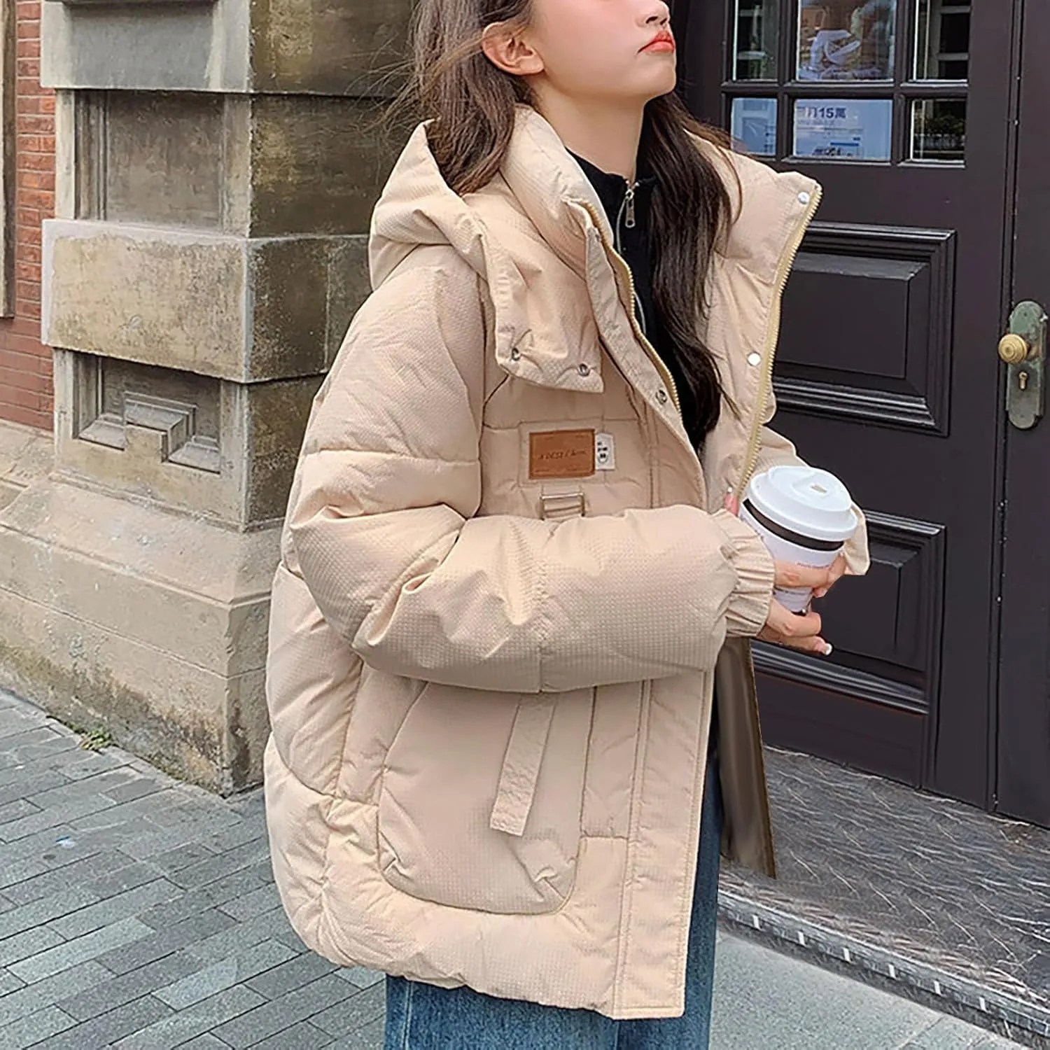 Winter Jackets for Women Trendy Relaxed Fit down Jacket Coats Full-Zip Thicken Puffer Jacket Outwear with Removable Hood