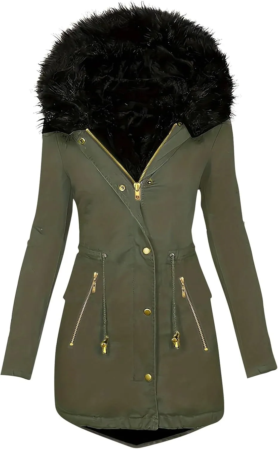 Women Faux Fur Hooded Parka Coats 2024 Winter Fleece Sherpa Lined Zipper Long Jacket Outwear Windproof Warm Jackets