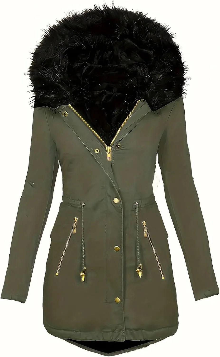 Women Faux Fur Hooded Parka Coats 2024 Winter Fleece Sherpa Lined Zipper Long Jacket Outwear Windproof Warm Jackets