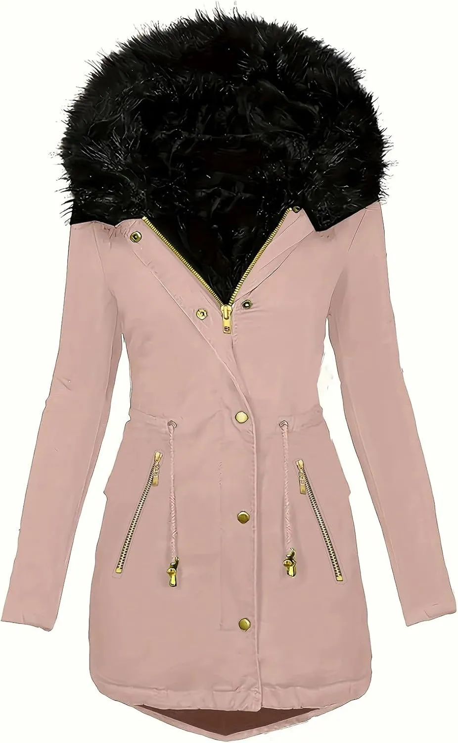 Women Faux Fur Hooded Parka Coats 2024 Winter Fleece Sherpa Lined Zipper Long Jacket Outwear Windproof Warm Jackets