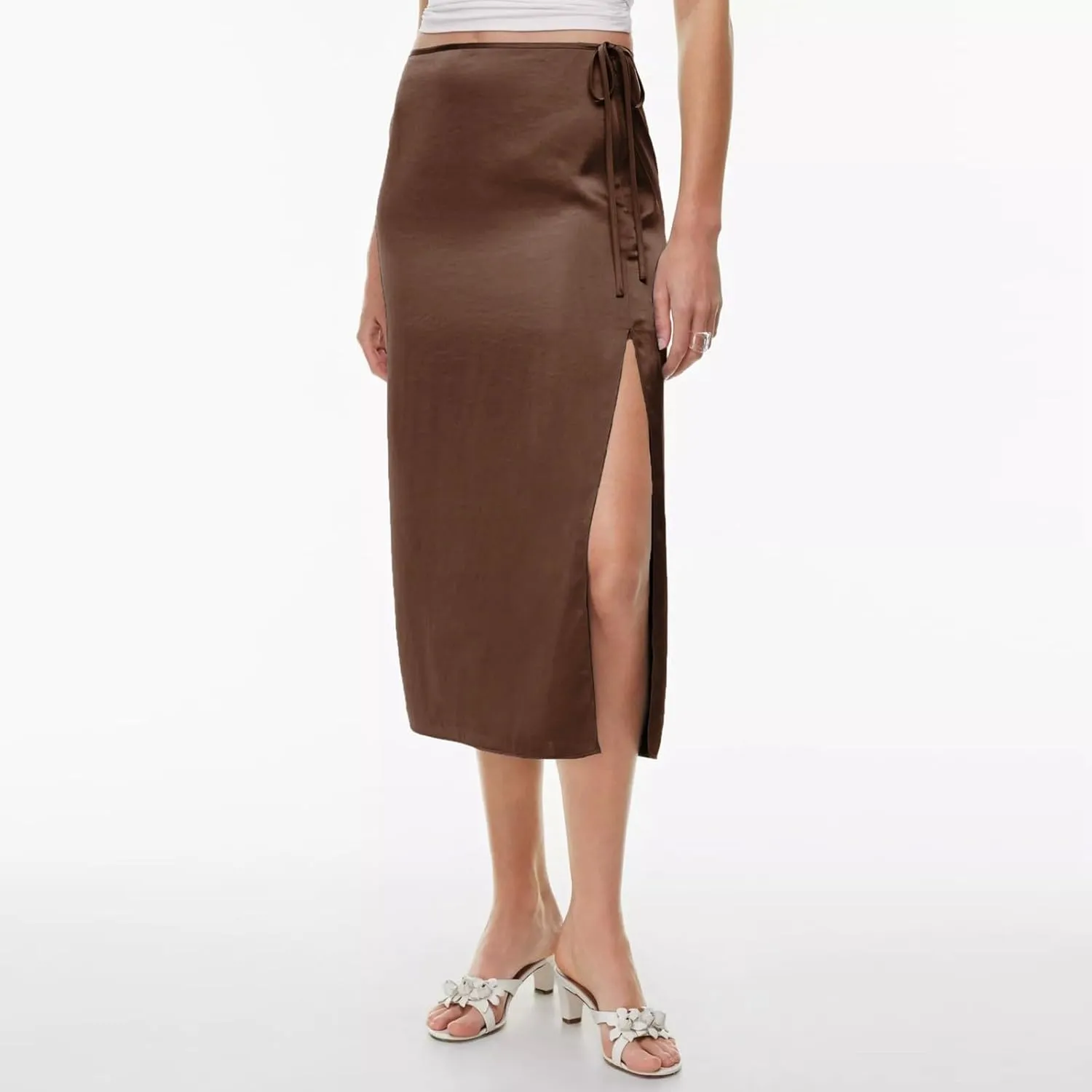 Women Satin Skirt High Waist Slit Zipper Straight Solid Color Temperament Long Skirt Pleated Tennis Skirts for