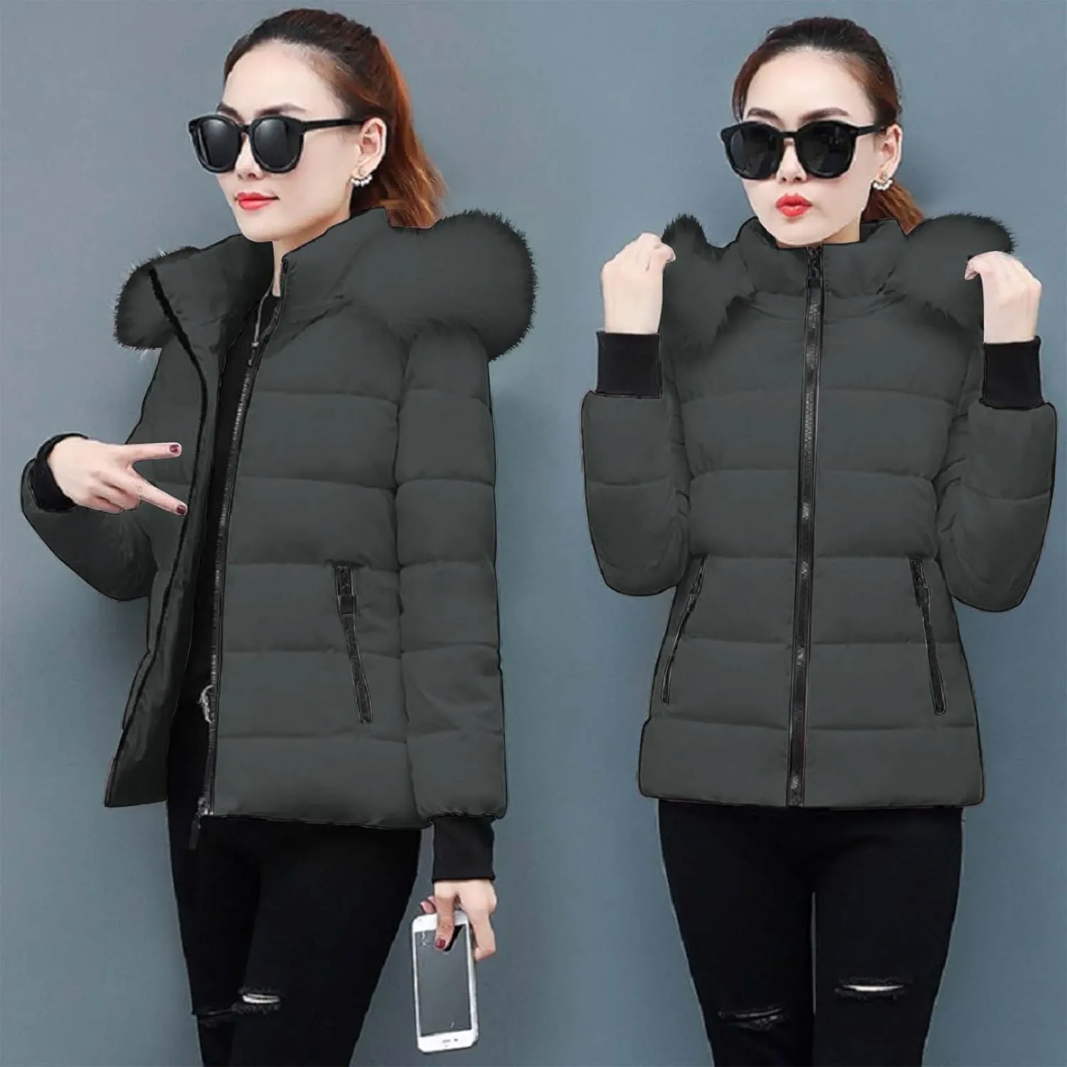 Women Winter Long Puffer Coat Warm Thicken Coats down Jacket Long Snow Parka Jacket with Removable Faux Fur Trim Hood