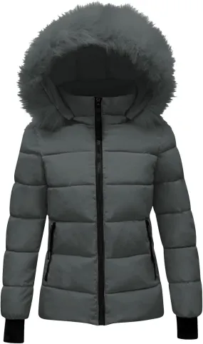 Women Winter Long Puffer Coat Warm Thicken Coats down Jacket Long Snow Parka Jacket with Removable Faux Fur Trim Hood