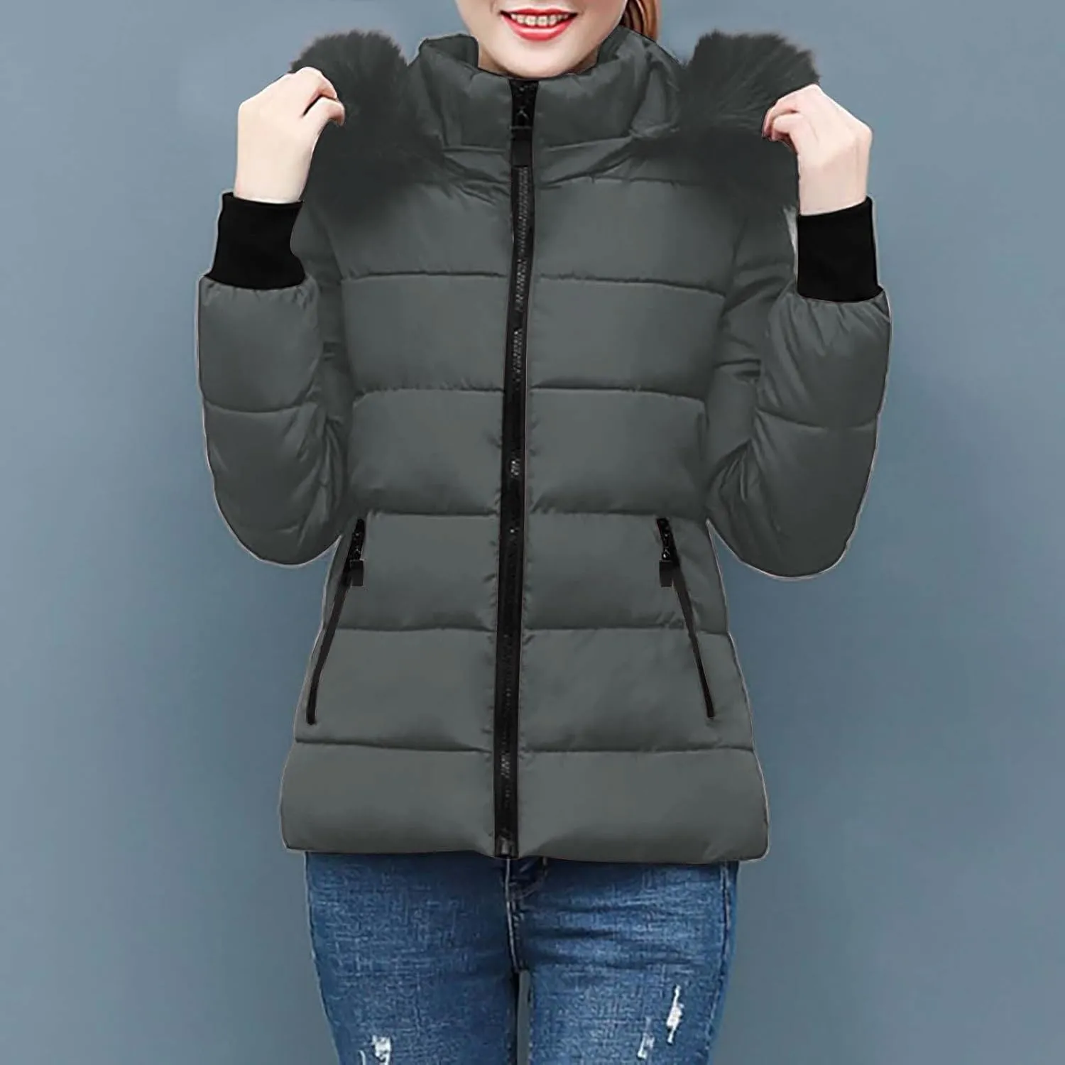 Women Winter Long Puffer Coat Warm Thicken Coats down Jacket Long Snow Parka Jacket with Removable Faux Fur Trim Hood