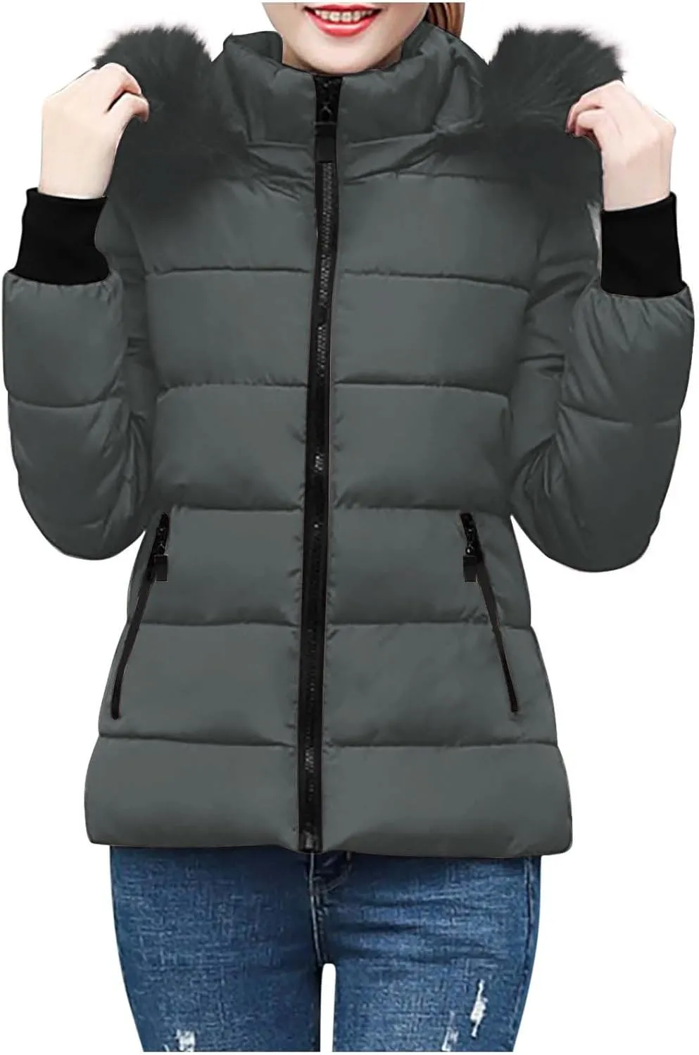 Women Winter Long Puffer Coat Warm Thicken Coats down Jacket Long Snow Parka Jacket with Removable Faux Fur Trim Hood