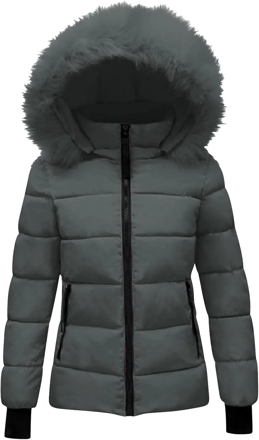 Women Winter Long Puffer Coat Warm Thicken Coats down Jacket Long Snow Parka Jacket with Removable Faux Fur Trim Hood