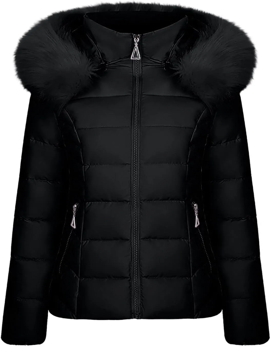 Womens Casual Solid Puffer Coat Full Zip Long Sleeve Down Jacket Hooded Thicken Warm Padded Outwear 2024 Winter Coats