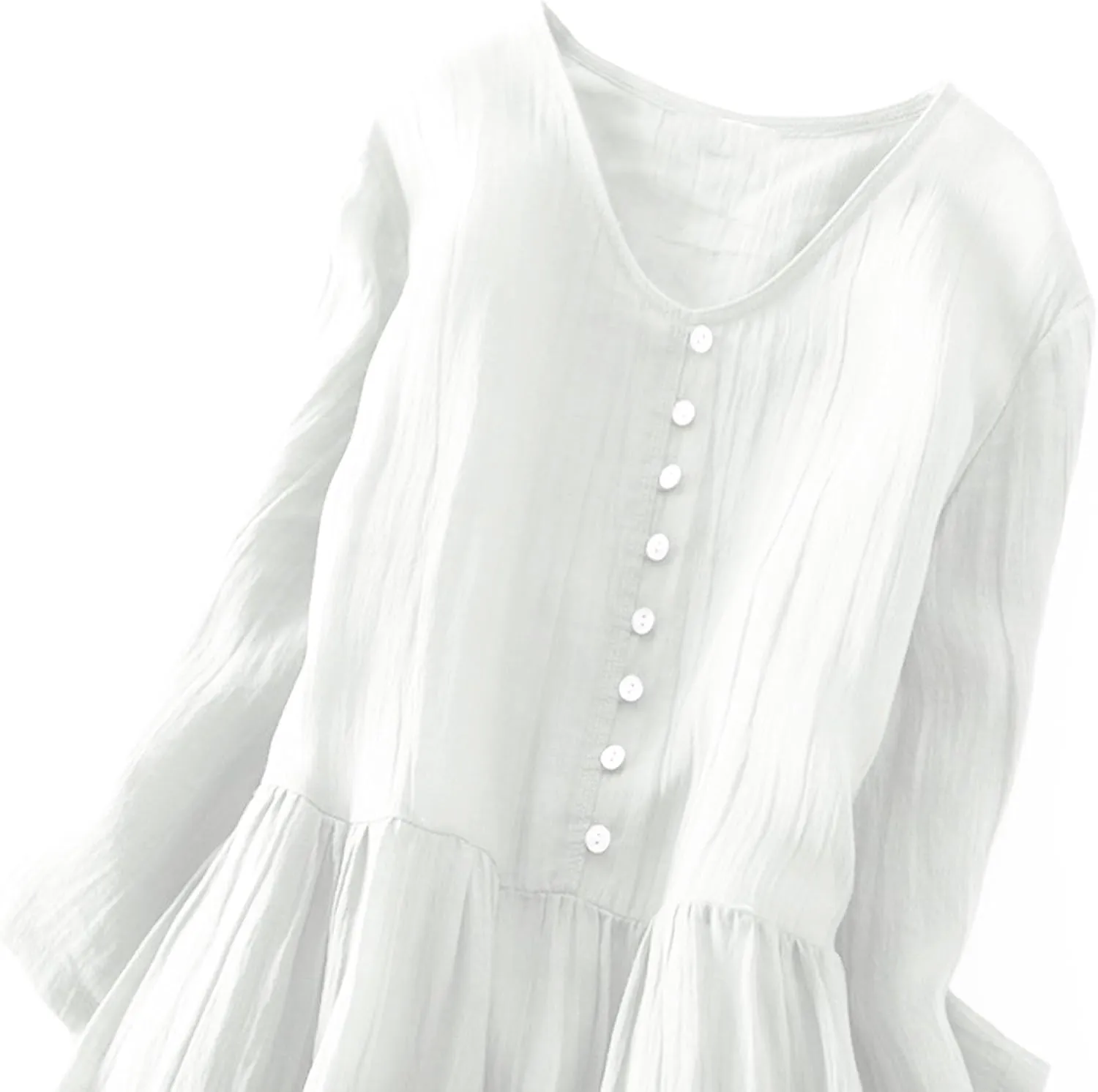 Women's Cotton Linen Gauze Long Dress Summer High Waist Flowy Midi Dress Half Sleeve Button Down Swing Dresses